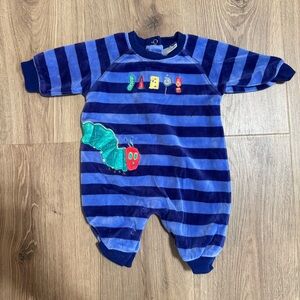 Carter's 0-3M Vintage blue Striped Velour Hungry Caterpillar Outfit Eric Carle